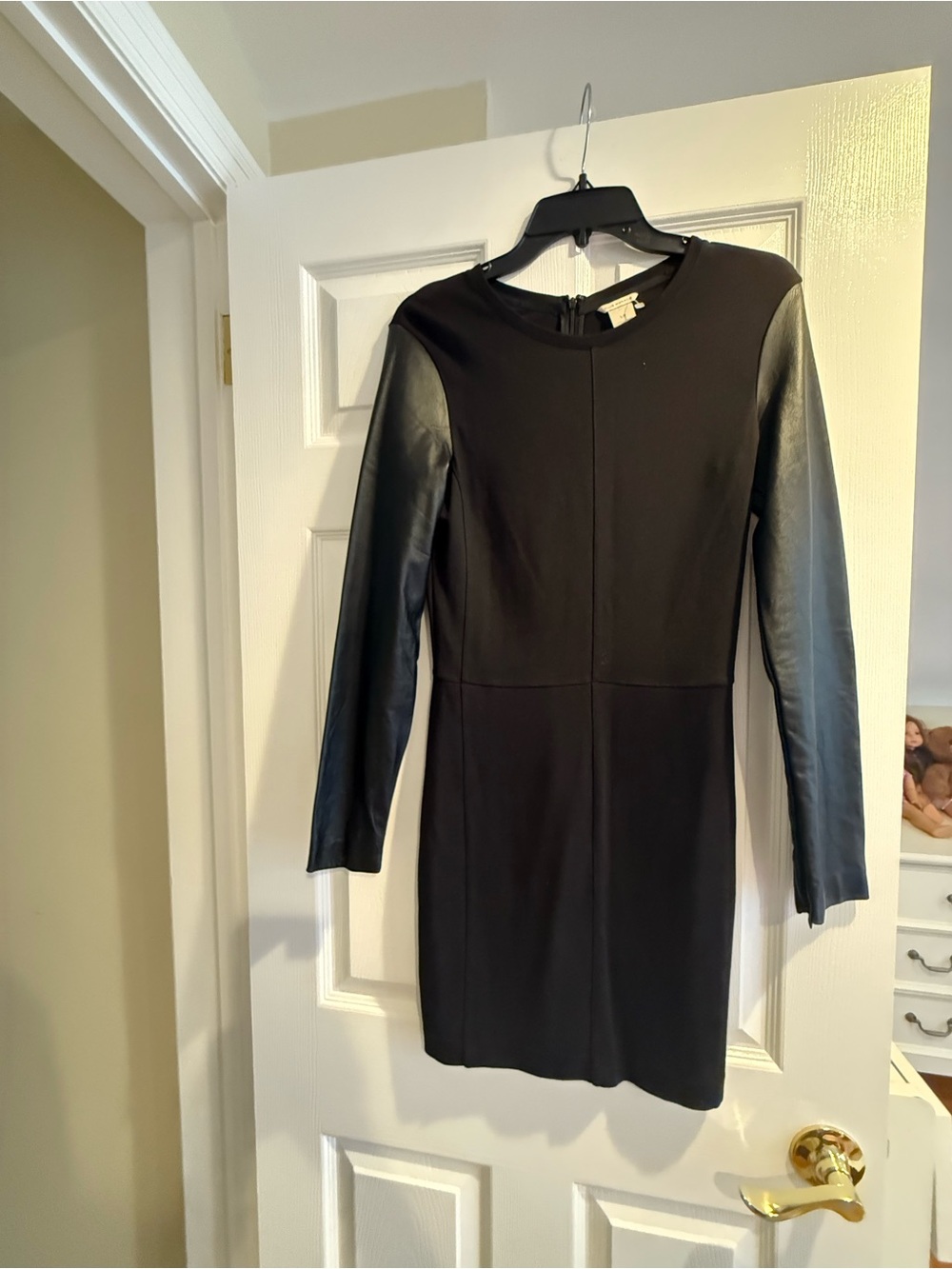 Club Monaco Black Mini Dress with Faux Leather Sleeves